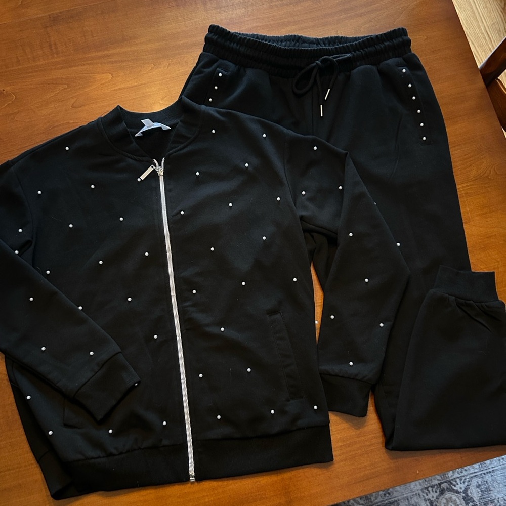Black Tracksuit with Pearl Accents